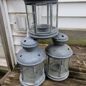 Set of 3 lantern rustic shabby chic  barn fairy light holders candle decor